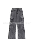 Vintage Design, Washable Folds, Big Pockets, Wide-Legged Casual Jeans, Stacking