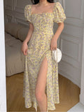 Summer Floral Print Casual Midi Dress Short Sleeve Elegant Sexy Party Beach Maxi Vestidos Female Fashion Prom