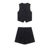 Women's 2025 Spring New Fashioned Colored Flax-Blend Vest + Shorts