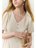 Elegant Vintage French Gentle Style Dress V-neck Temperament Slim Dress Lantern Sleeve For Women 2022 New Female