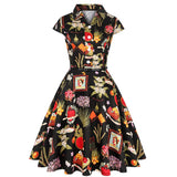 Women Vintage Party Christmas Dress Black Holiday Summer Pinup 2XL Pin Up Print Retro 50s 60s Rockabilly Sundress