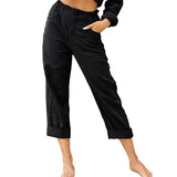 Leisure Summer Solid Color Cotton Linen Fashion Loose High Waist Casual