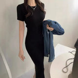 Zingj Chic Summer French Elegant Temperament Slim Thin Long Short Sleeve Wrapped Hip Knit Dress