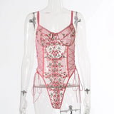 Teddy lingerie Sexy Underwear Erotic Corset Lace Mesh Sleepwear Nightwear Embroidered strap one-piece sexy
