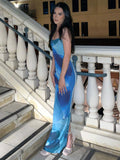 Blue Boho Printed Yellow Sundress Sexy Spaghetti Strap Bodycon Maxi Dress Women Summer Clothes Party Slip Dresses