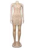 Sexy Chic Rhinestone Crystal Mesh Tassel Details Mini Dress New Womens Strap Skinny Birthday Clubwear Bodycon