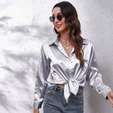 Shirt Women's Denswear Simulation Silk Long-Sleeved Shirt New Women's