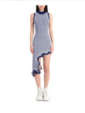 Asymmetrical Wavy Hem Round Collar Knit Midi Dress-Outfit