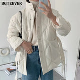 Winter Thick Cotton Padded Coats Women Single-breasted Zippers Lace-up Female Parkas Stand Collar Female