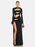 Women's New Sexy Perspective Umbilly Net Yarn Long-Sleeved Dress Long-Sleeved Dress Temperament Low-Breasted High Open Fork
