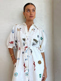 Women Fashion Printred Lantern Sleeves Shirt Dress Summer Lapel Single Breasted Causal Loose Robes Female Holiday Street