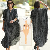 Sexy Cold Shoulder V Neck Bats Sleeve Loose Summer Beach Dress Plus Size Women Beachwear Kaftan Black Dress