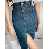 Stretch Split Jeans Skirt Women Korean High Waisted Slim Demin Skirts Faldas Mujer Moda 2021