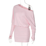 Solid Off Shoulder Long Sleeve Mini Dress-Outfit