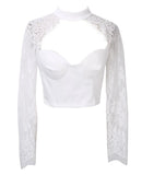 Sexy Lace Patchwork Tops Long Sleeve Push Up Padded Bra Sexy Crop Tops Ladies Lace T-Shirt Tops Slim Tops