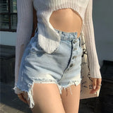 Retro Casual Jeans Shorts Bottom Chic Irregular High Waist Hole Denim Shorts Girl Fashion Sexy Hot Jeans Women Plus