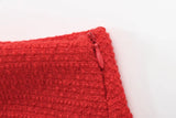 Red Solid Collar Short Sleeve Buttoned Top And Mini Skirt Set-Outfit