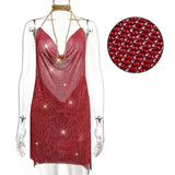 Bling Metal body chain Rhinestone summer dress women Luxury party Glitter Night club Backless diamond Mini dresses