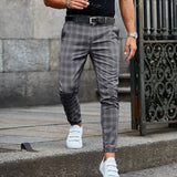 Summer Casual Long Pant Streetwear 2021 Spring Fashion Plaid Printed Pencil Pants For Mens Vintage Mid Waist Button