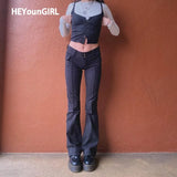 Black Vintage Skinny Long Trousers Women Casual Low Waist Pants Capris Fashion Pocket Sweatpants Streetwear