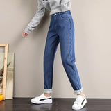 Jeans Winter 2020 New Velvet Thick Mom Jeans High Waist Harem Trousers Female Pantalon Loose Wide-leg Fleece Denim