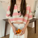 V-Neck Knitted Vest 2021 NEW Spring Summer Short Sweater Vests Short Female Casual Sleeveless Stripe Knit
