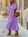 Pattern Printed Loose Long A-Line Dress New Women Lantern Sleeve Boho Dresses Women Summer V Neck Maxi Dress