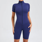 Zingj Belly Design Short Sleeve Zip Yoga Suit Women's Dance Sports Fitness Suit 50210- Outfit