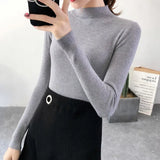 Autumn Winter Women Pullovers Sweater Knitted Korean Elasticity Casual Jumper Fashion Slim Turtleneck Warm Female