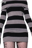 Y2K Vintage Fashion Stripe Bodycon Autumn Women's Dress Knit 90s Aesthetic Elegant Sweater Dresses Club Basic