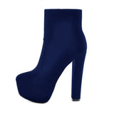 Onlymaker Women's Round Heel High Heel Platform Ankel Boots Block Chunky Heels Wedding Party Shoes Large Size Fashion