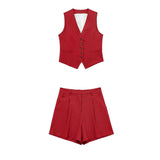 Women's 2025 Spring New Fashioned Colored Flax-Blend Vest + Shorts