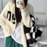 Zingj / Winter 2024 New Design Sense Niche Top Hooded Sweater Female Lazy Wind Loose Knit Cardigan Coat-Outfit