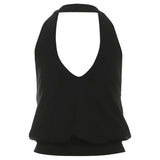 Trend 2025 Summer New Women's Sexy Temperament V Collar Hanging Neck Short-Term Thin