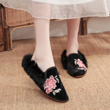 Zingj Women's Slippers Wear Wool Shoes New Embroidered Home Outdoor Fashion Golden Velvet Women's Shoes Half