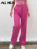 Fashion Hot Pink Corduroy High Waist Pants Hip Hop Style Loosed Pocket Long Pants 90s Streetwear E-girl Outfits