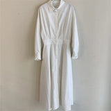 Elegant Office Lady Vintage Office Puff Sleeve Shirt Dress Women Casual Single-breasted A-Line