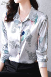 Women's Shirt Long Sleeve Blouse Fashion 2023 Spring New Womens Tops Basic Floral Shirts for Women OL Satin Female