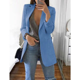 Women Autumn Blazer Jacket Solid Color Long Sleeve Work Suit Coat Office Lady Elegant Tops Casual Cardigan