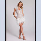 Elegant Fashion-Free-Backed V-Neck Sling With Diamond Niche Slit Tight Sleeveless Long-Packed Dress Women's