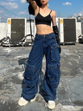 Zingj 2024 New Fashion High Waist Large Pocket Loose Casual Wide Leg Pants Women's