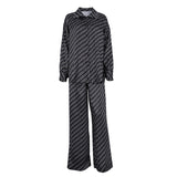 Zingj New Women's Spring Premium Long Sleeve Loose Shirt Trousers Two-Piece Satin Print Suit-Outfit