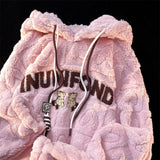 letters bear embroidered hoodie womens autumn and winter 2022 padded lambswool coat with niche design hoodie kawaii