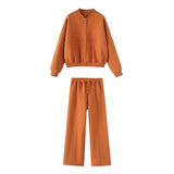 Autumn Zipper Bomber Jacket Jacket + Velvet Trousers Women's