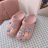 Beach Slipper Cute Cartoon Flower Deco for Hole Shoes Antislip Thicken Shoes for Women 2021 Flat Garden DIY Croc