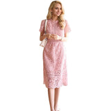 Summer Dress New Korean Style Temperament Lace To Receive Waist And Hollow Water Melted Medium Long Dress Dress