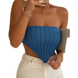 Zingj Strapless Knit Sling Irregular Sleeveless Shoulder Tight Thin Knit Top Sweater-Outfit
