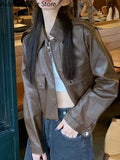 Cropped Leather Jacket Women Streetwear Moto Biker Zipper Leather Jacket Winter Punk Vintage Casual Blazer Leather