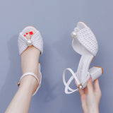 Cm Coarse Fish Mouth Sandals Square Sandals White Pearl Wedding Dress Sandals Pearl Wedding Shoes