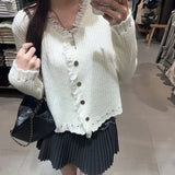 Zingj Spring And Autumn New V-Collar Loose Solid Color Sweater Wool Edge Pit Women's Article Knitting Cardigan Female Jacket Coat Tide-Outfit